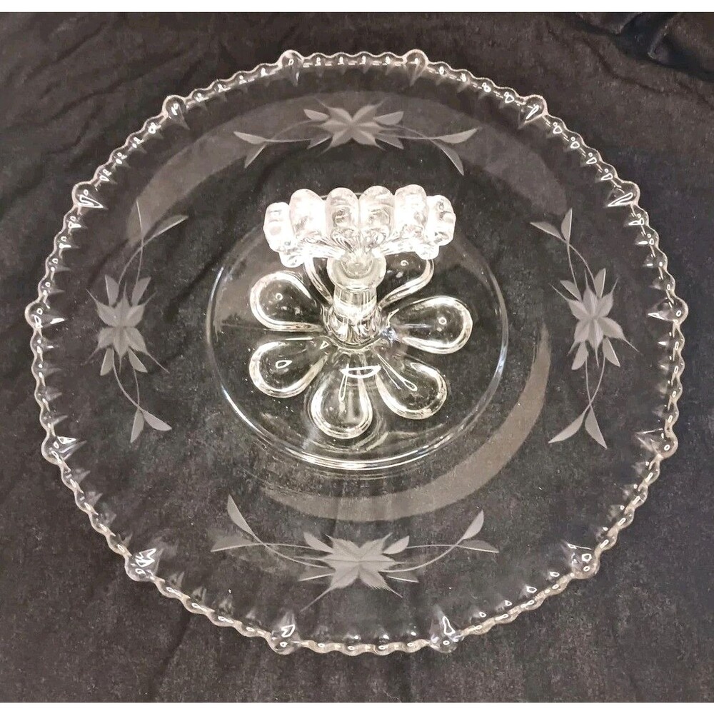 VTG Paden City Elegant Etched Glass Tidbit  Appetizer Serving Platter Dish Tray